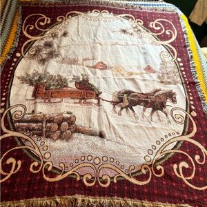Vintage Rustic Red and Cream Sleigh Ride Blanket
